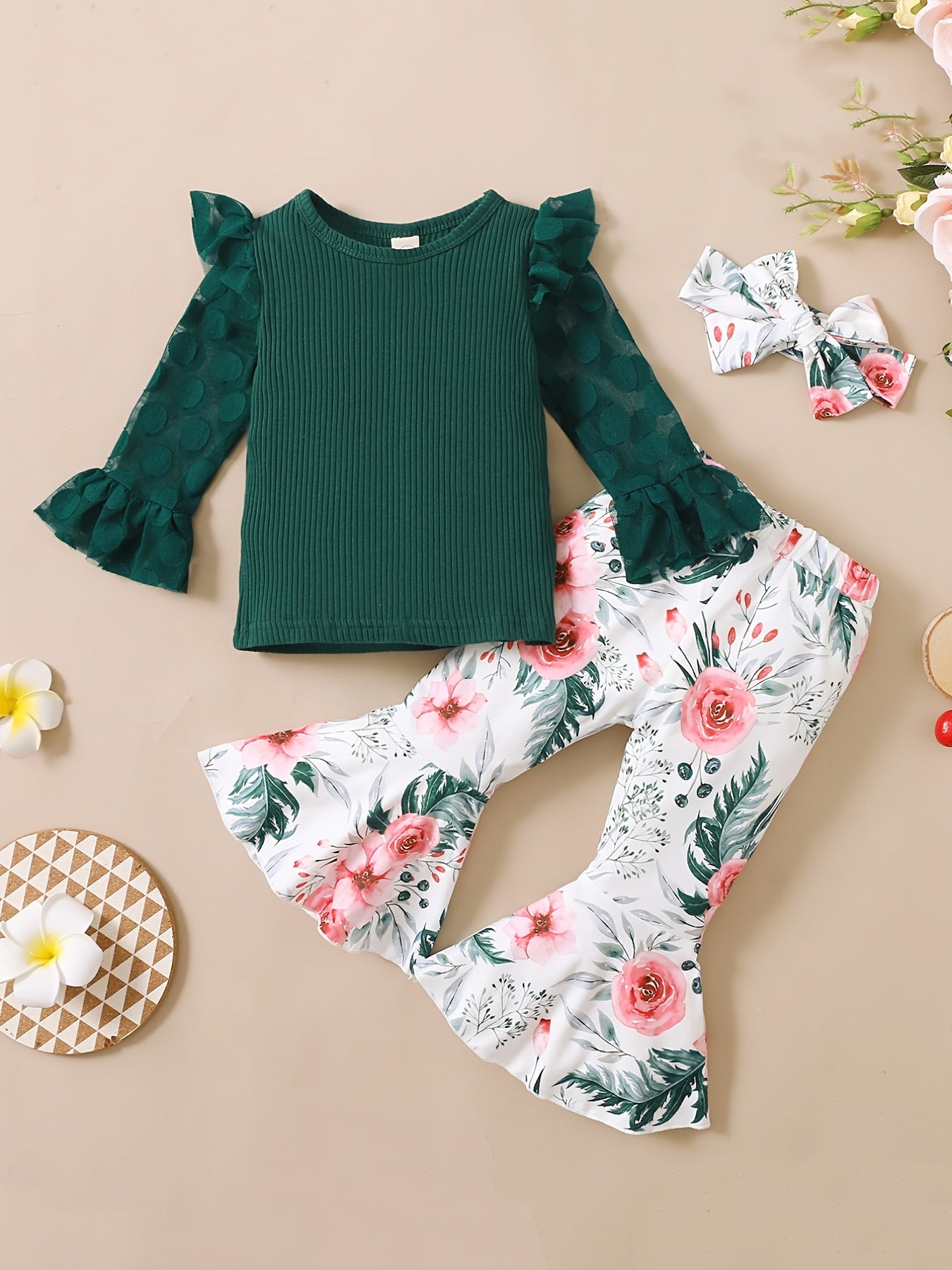 Girls Long Sleeve Set with Flower Pattern
