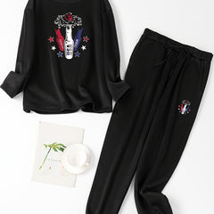 Women's Plus Star & Beer Print Fleece Top & Joggers Pajamas Set