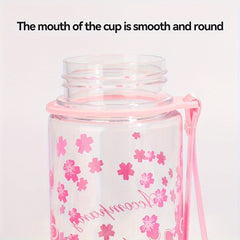500ml Pink Flower Pattern Water Bottle Plastic Water Cup Portable Leakproof