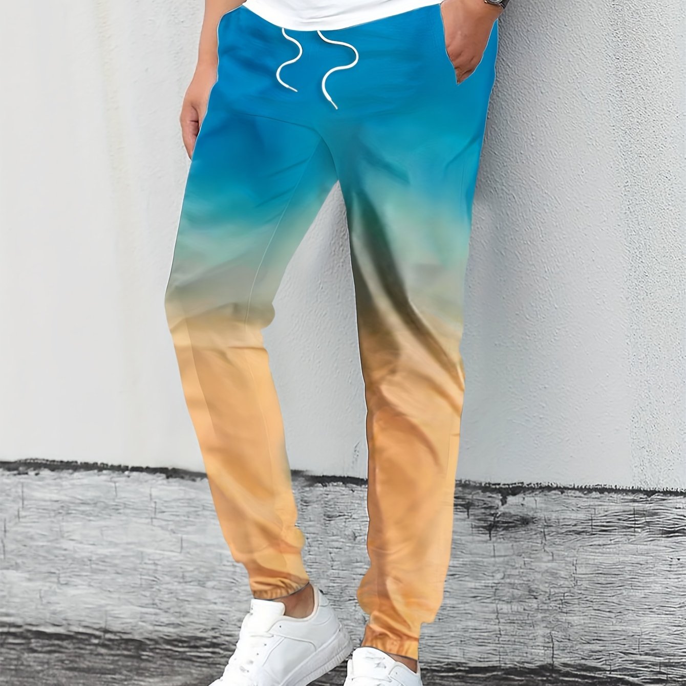 Men's Ombre Drawstring Joggers Loose Fit Pants for Spring Autumn