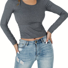 Women's Long Sleeve Crew Neck T-Shirt Soft Casual Sports Top