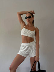 Solid Textured 2pc Sleeveless Crop Cami Top & Shorts Set