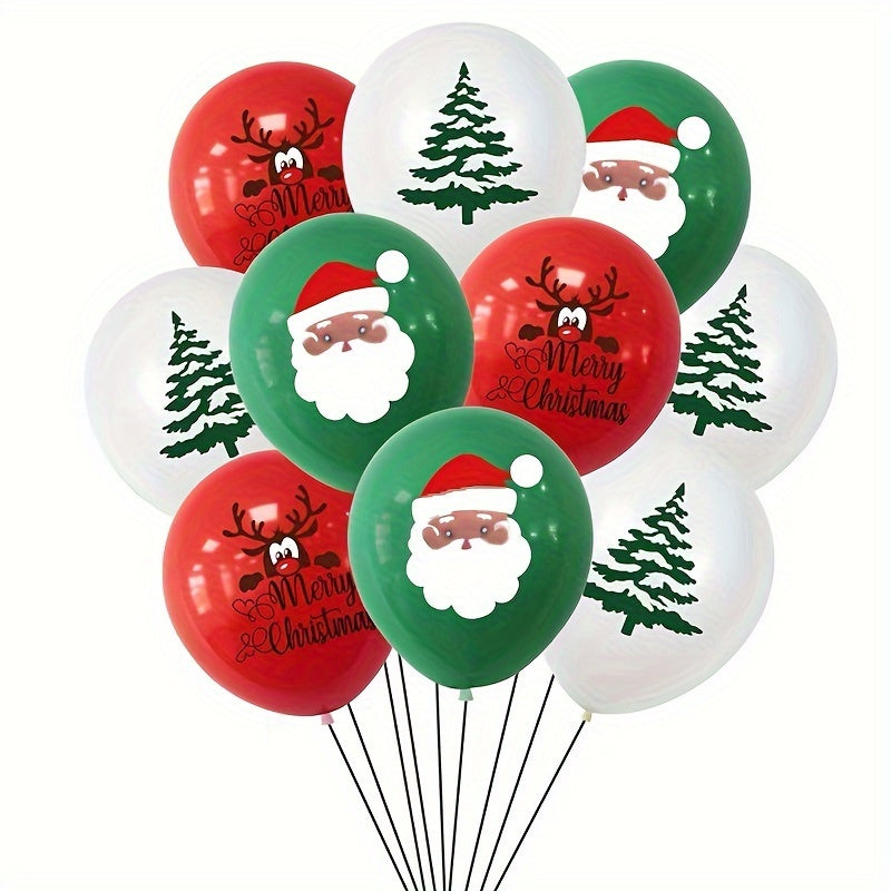 100pcs Christmas Latex Balloons - Santa, Tree, Reindeer - Green, Red