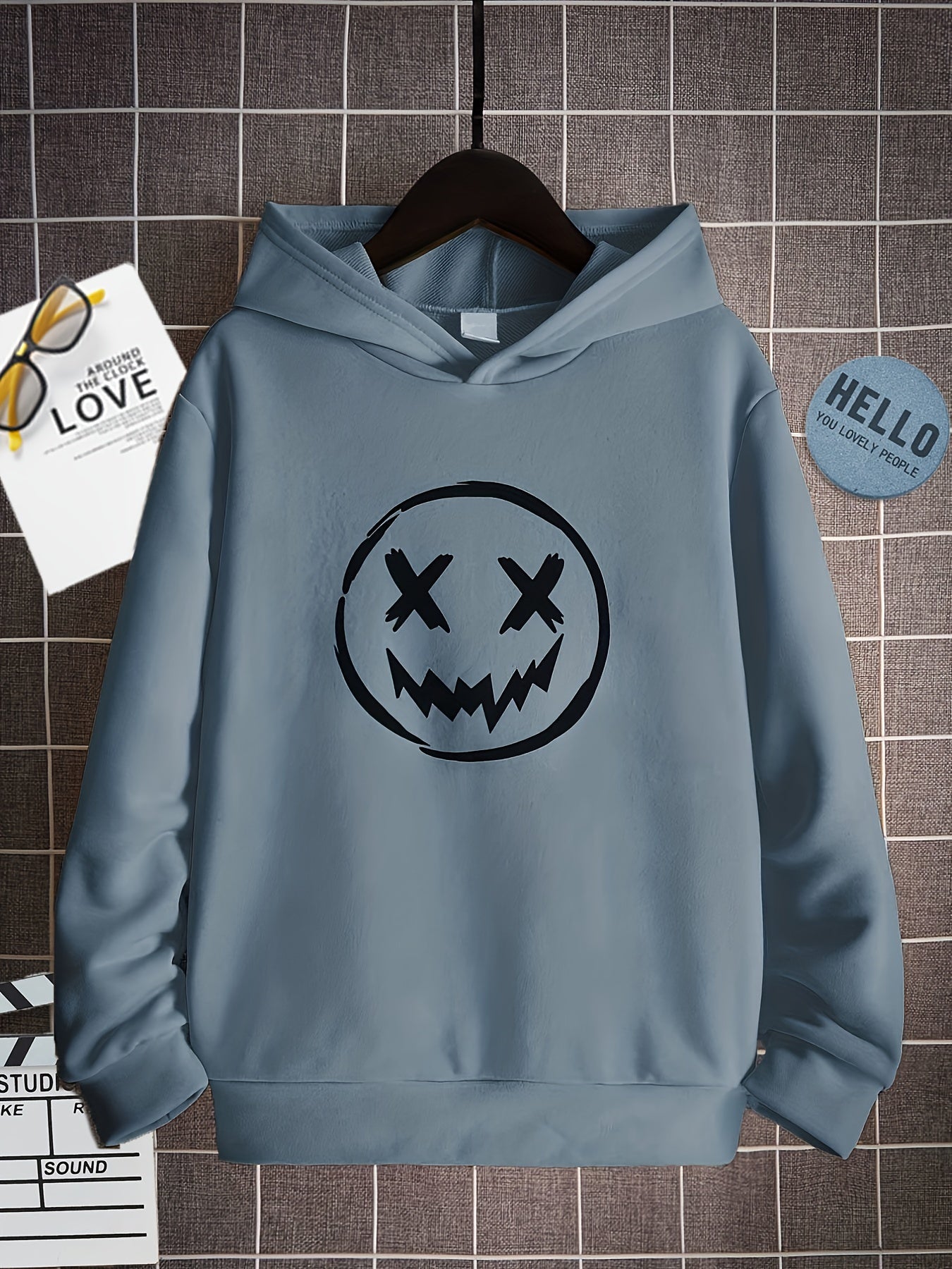 Boy's Dizzy Face Print Hoodie Long Sleeve Top Pullover Sports