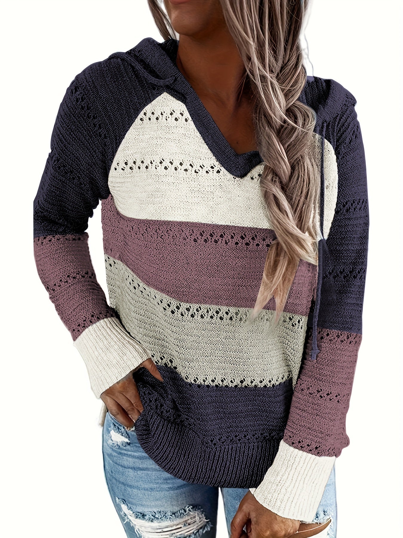 Drawstring Hooded Sweater for Fall & Winter Women's Clothing