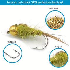 61pcs Hand Tied Fly Fishing Flies Assortment for Trout Dry Wet Flies Scud Nymphs