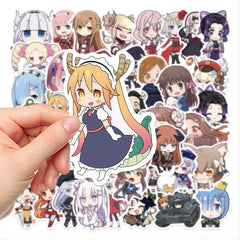50pcs 2D Anime Heroines Waterproof Stickers for DIY Decor & Creative