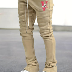 Crane & Floral Print Flared Trousers Men's Hip Hop Joggers