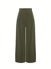 Solid Wide Leg Flare Pants High Waist Casual Pocket