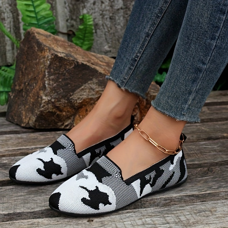 Women's Colorblock Flat Shoes Breathable Knit Low Top Slip On Shoes