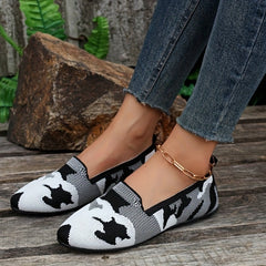 Women's Colorblock Flat Shoes Breathable Knit Low Top Slip On Shoes