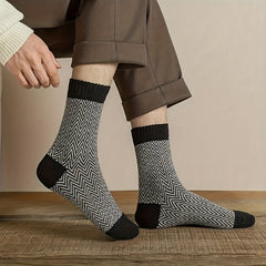 5 Pairs Men's Geometric Wave Pattern Socks Thick Warm Mid calf