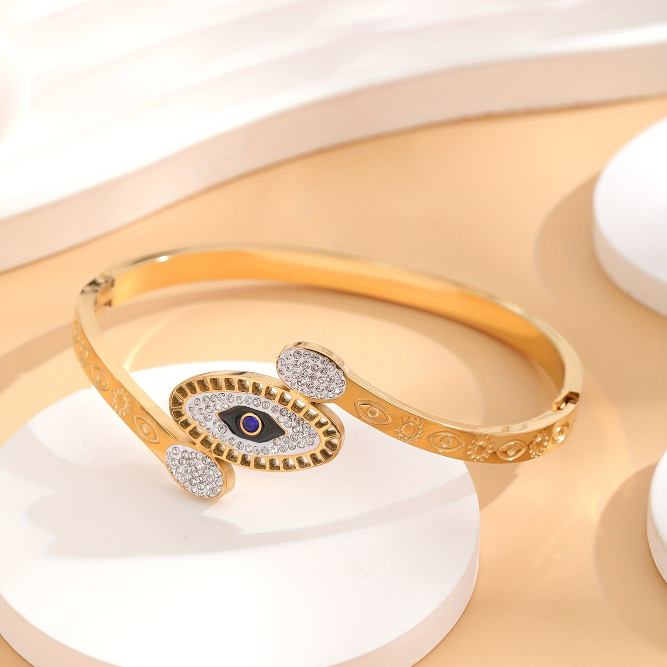 Eye Pattern Stainless Steel Bracelet Rhinestone Decor