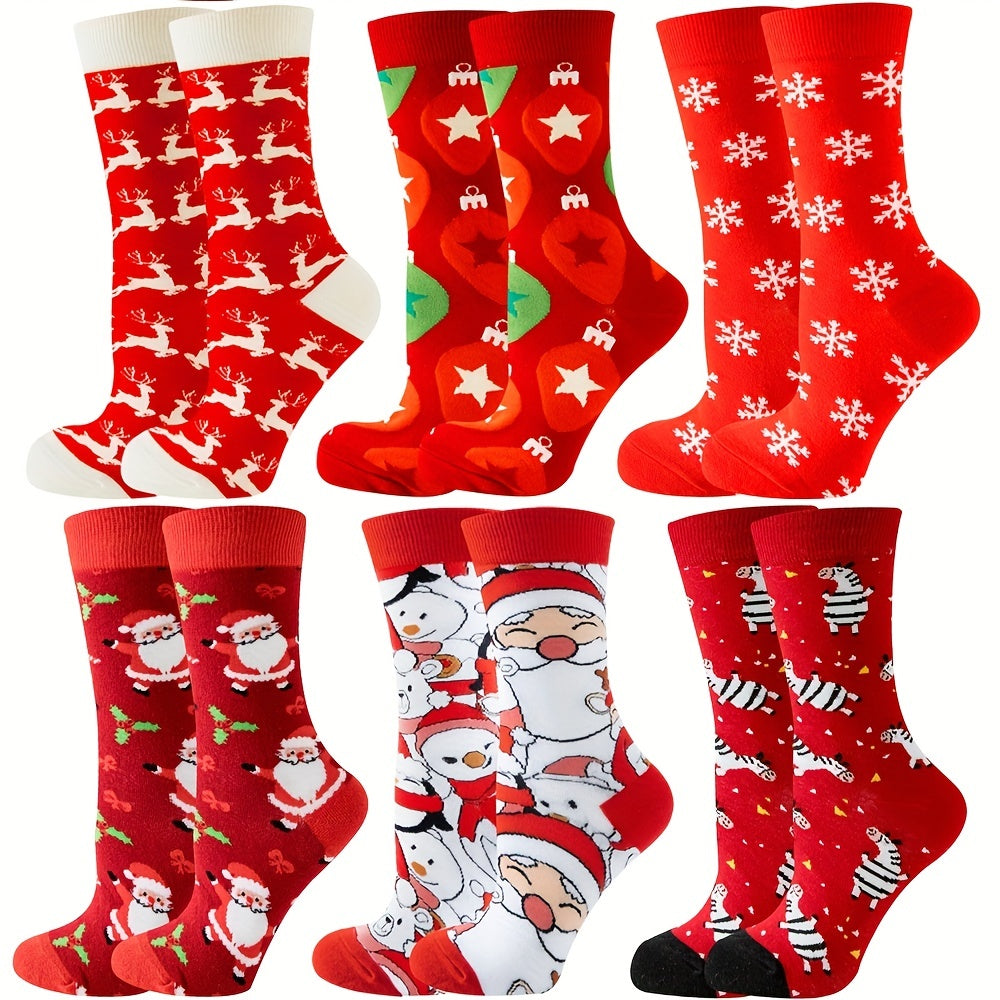 6 Pairs Cartoon Christmas Print Socks Women's Stockings
