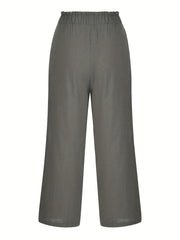 Elastic Waist Button Decor Pants for Women