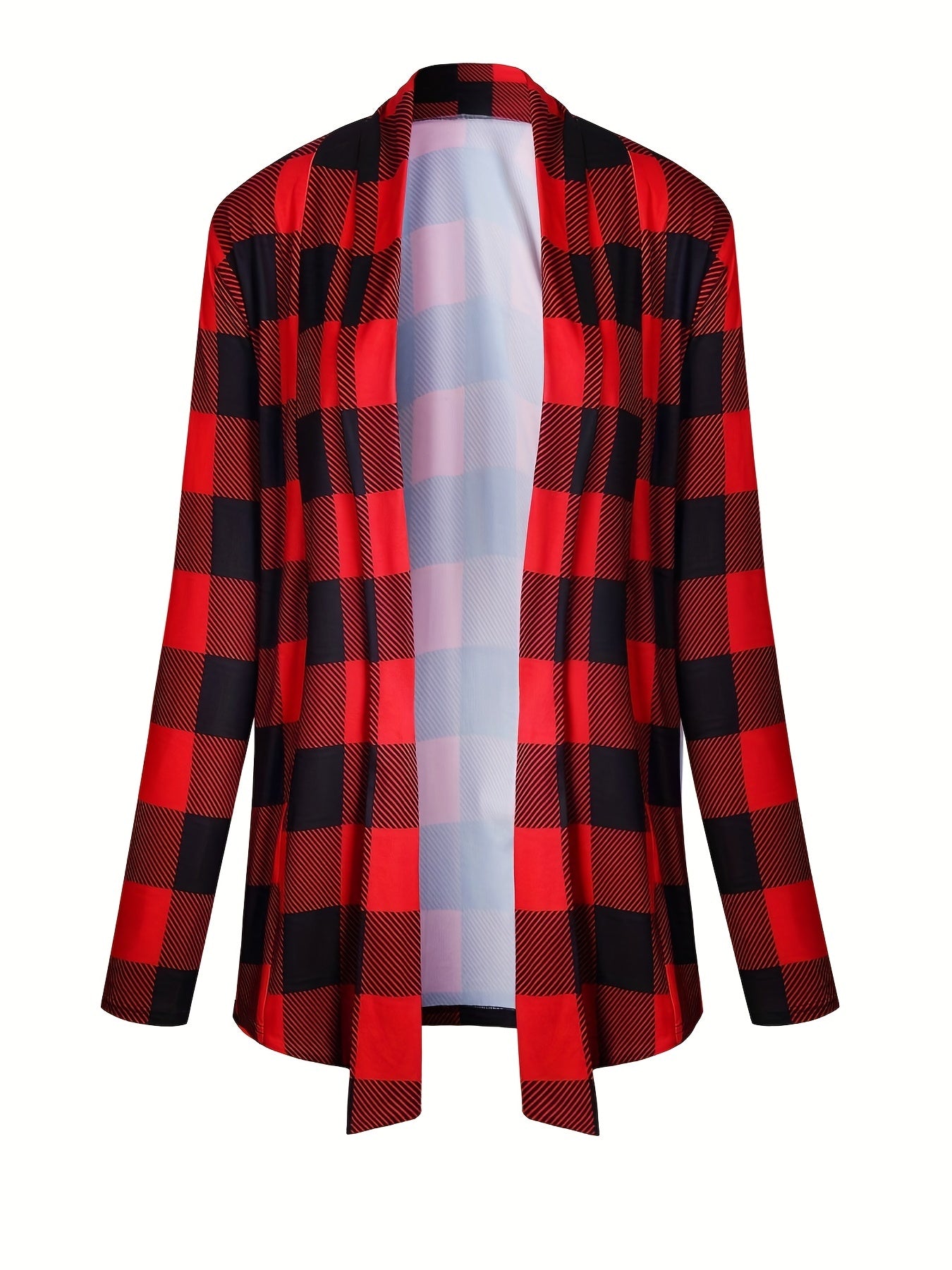 Plaid Print Open Front Jacket Casual Shawl Collar Long Sleeve Outerwear