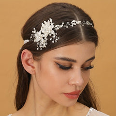 Crystal Faux Pearl Headband Tiara Golden Rhinestone Flower Hairband