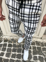 Plaid Slacks Men s Drawstring Trousers Retro Style Stretch Waist