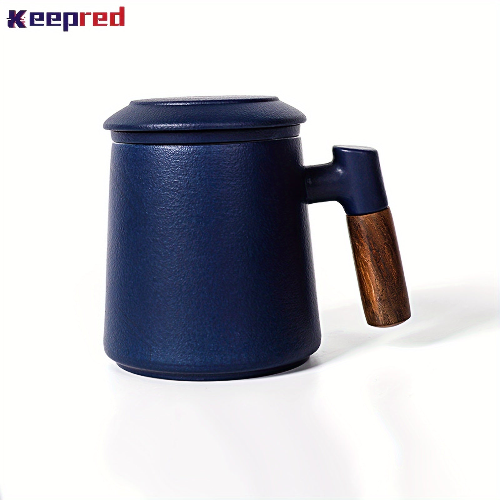 Ceramic Coffee Mug with Stainless Steel Filter and Wood Handle