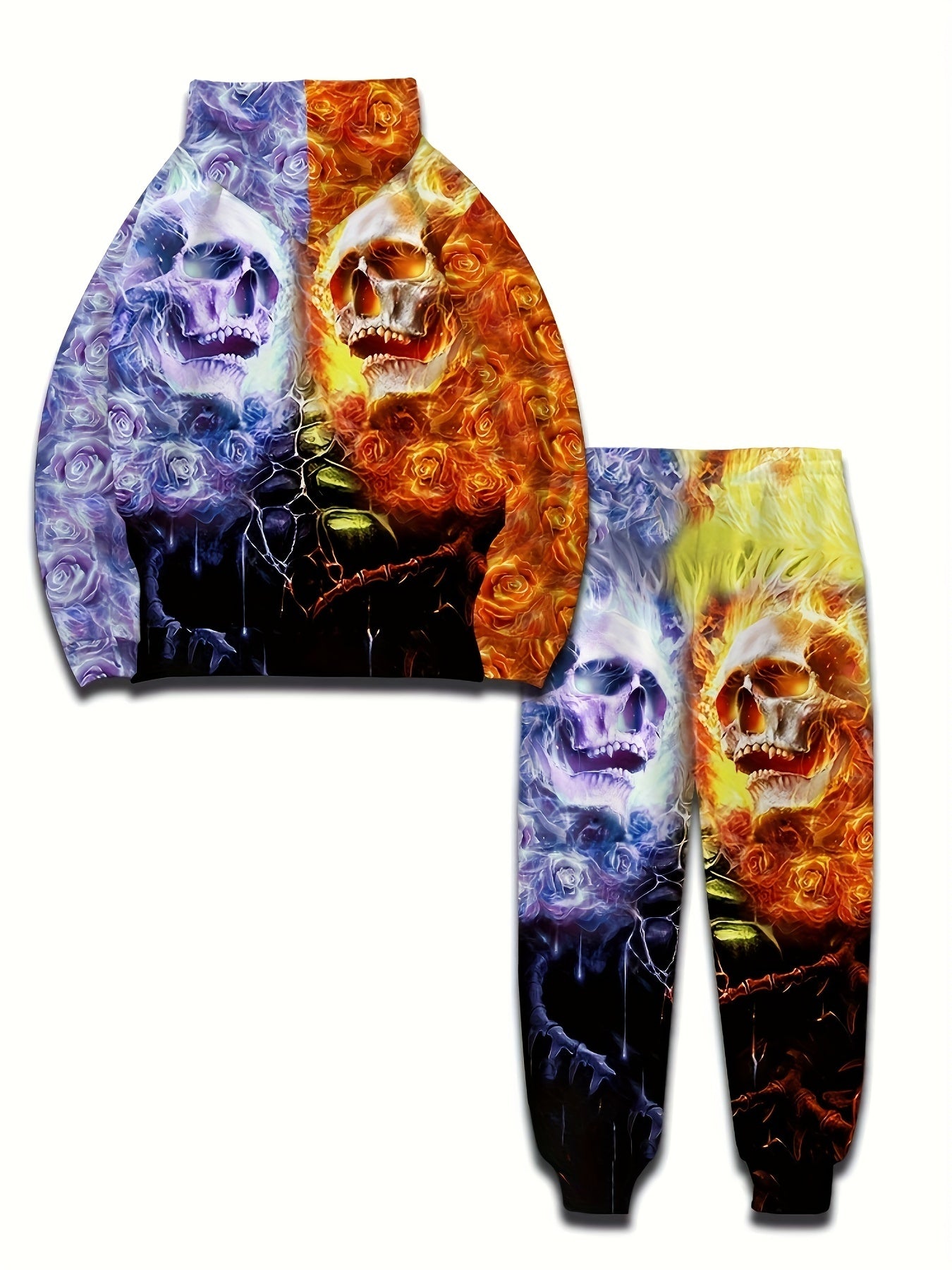 Skull 3D Print Men's Casual Hoodie & Sweatpants Set for Autumn Winter