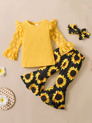 Girls Long Sleeve Set with Flower Pattern
