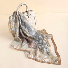Vintage Print Silk Scarf Classic Square Bandana for Women