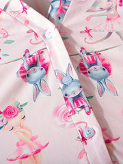 Kid's Rabbit Print Overalls Pajamas Short Sleeve Loungewear