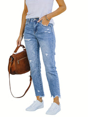 Casual Tapered Jeans Women's Plus Ripped Skinny Denim
