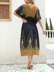 Boho Dress Women's Plus Floral & Paisley Print V Neck Short Sleeve