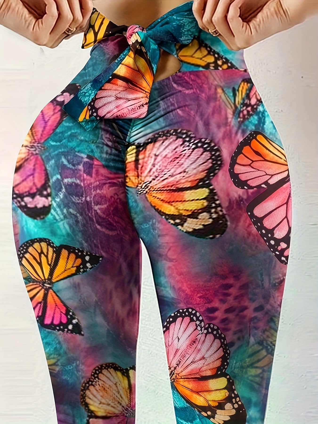 Butterfly Print High Waist Sports Leggings Stretch Butt Lifting Workout Pants