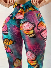 Butterfly Print High Waist Sports Leggings Stretch Butt Lifting Workout Pants