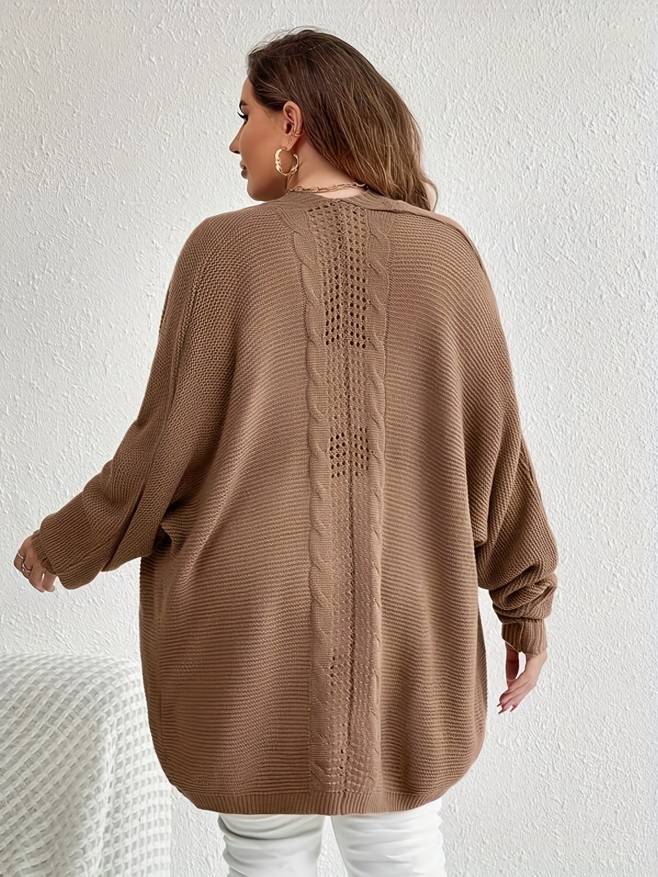 Casual Cardigan Women's Plain Jacquard Eyelet Waffle