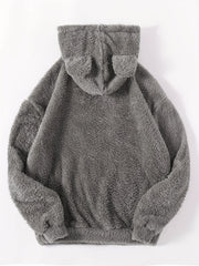 Solid Kangaroo Fuzzy Hoodie Long Sleeve Hoodies Sweatshirt Women's Clothing