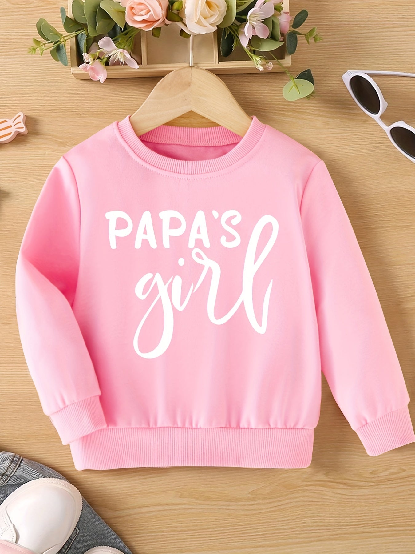 Girls Papa's Girl Letter Graphic Crew Neck Sweatshirt