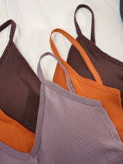 Solid Ribbed Bra & Panties Set Stretch Wireless Bra & Thong Lingerie
