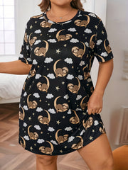 Women's Plus Sloth & Cloud Print Short Sleeve Nightdress