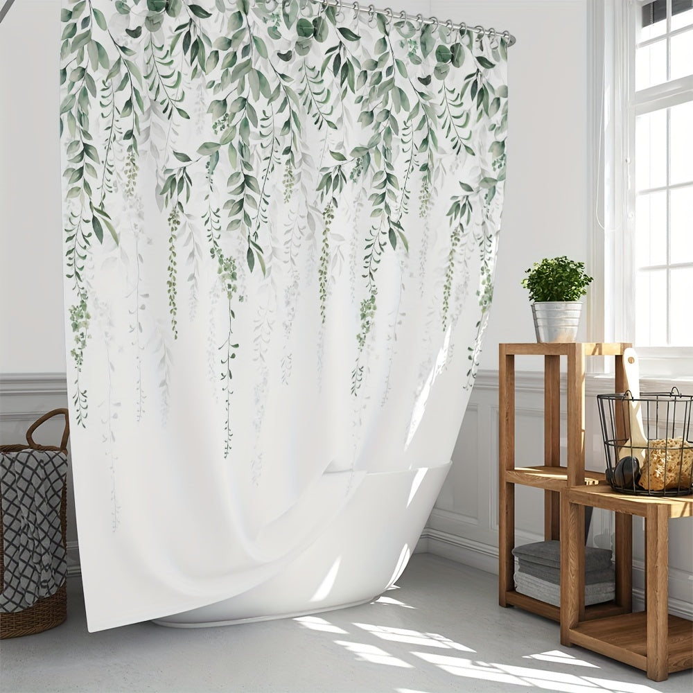 Waterproof Leaf Pattern Shower Curtain with 12 Hooks 72x72in