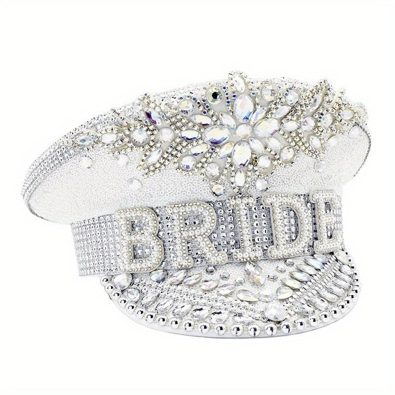 Sparkly Bride Hat Rhinestone Sequin Captain Cap