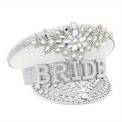 Sparkly Bride Hat Rhinestone Sequin Captain Cap