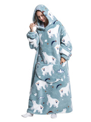 Women's Plus Polar Bear Print Plush Flannel Hoodie Nightgown