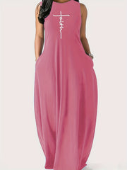 Art Letter Print Round Neck Tank Maxi Dress
