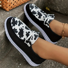 Cow Graphic Patchwork Boat Shoes Women's Casual Footwear