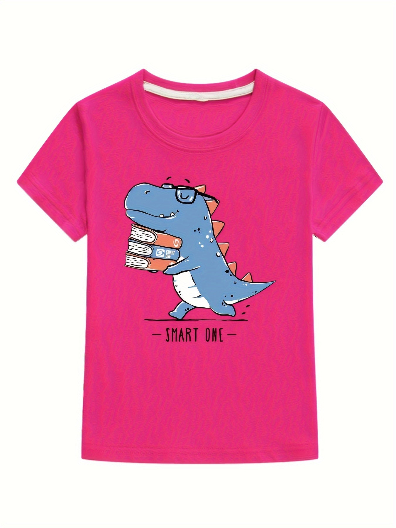 Dino Print Letter Graphic Short Sleeve Crew Neck Tops T shirt For Kids