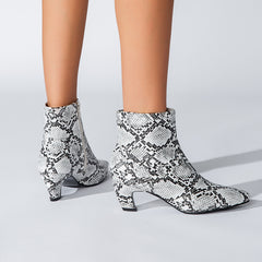 Women's Snakeskin Print Chunky Heeled Short Boots