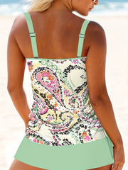 Paisley Print Tankini Set with Ruched Cami Top & Skort Swimsuit