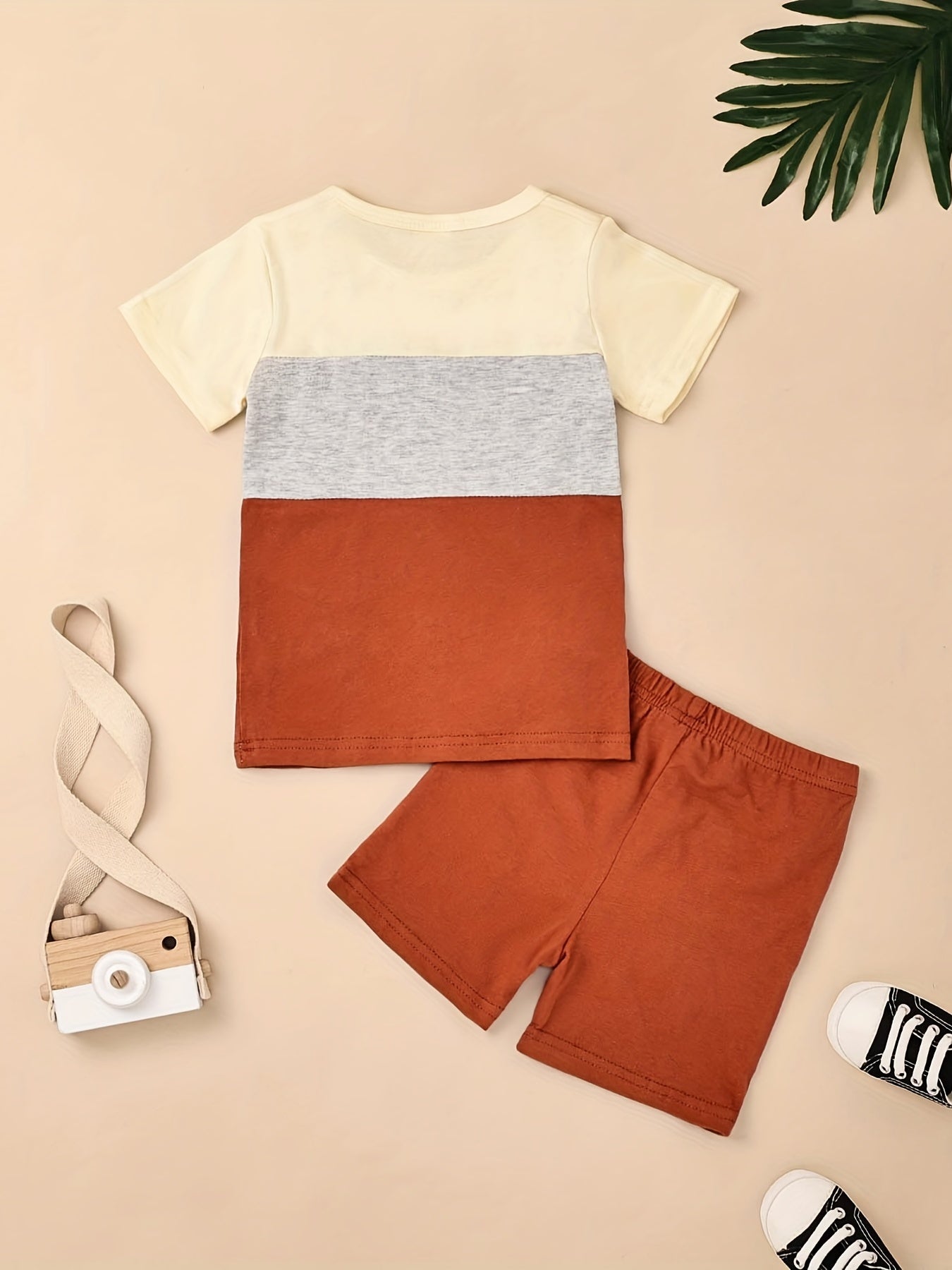2pcs Baby Boys Block Pocket Patched T shirt & Shorts Set Clothes