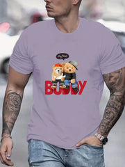 BUDDY Teddy Bear Print Men's Graphic Crew Neck Active T shirt