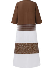Colorblock Half Sleeve V Neck Maxi Shirt Dress
