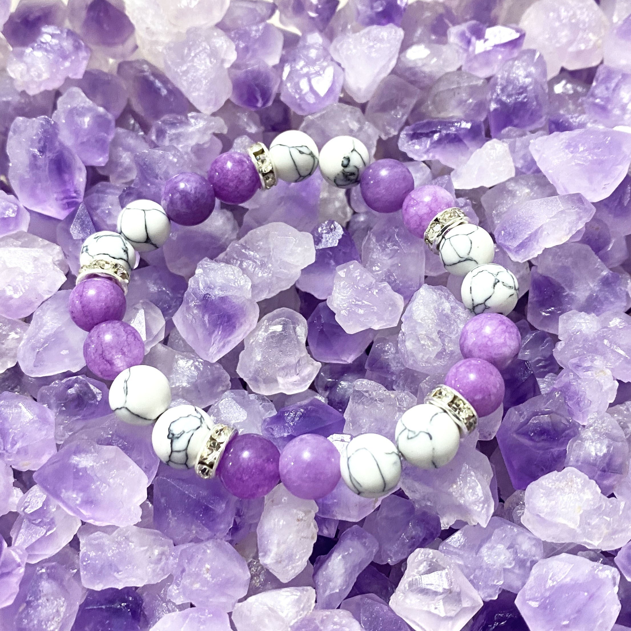 2pcs Amethyst Bracelet Pine Stone Beaded Hand String for Courage