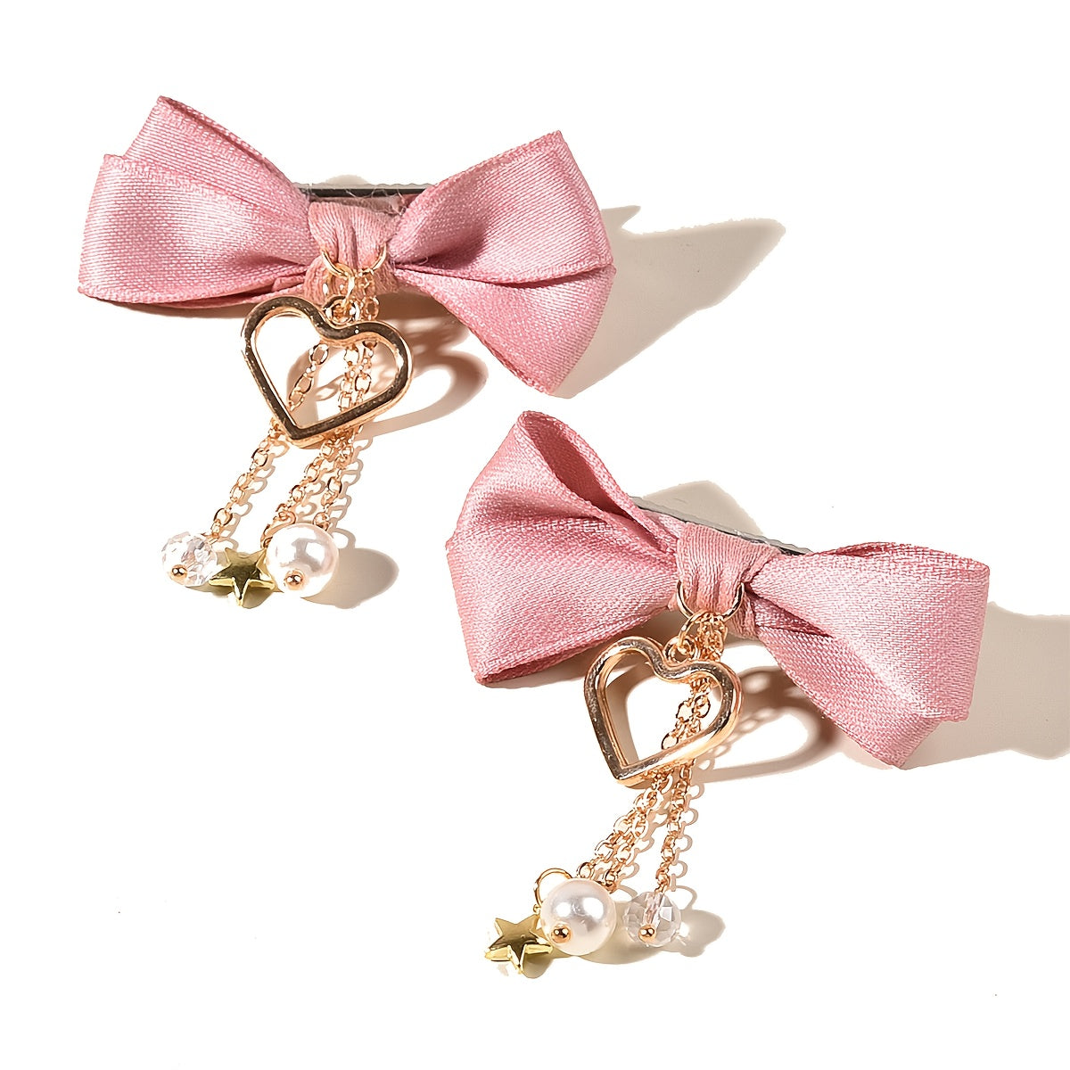 2pcs Girls Bowknot Hair Clips Stars & Hearts Pendant Hairpins